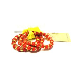 NWT Neiman Marcus Lee Angel REd Glass bead gold bracelet Set of 3 PCS NWT 298